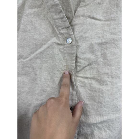 Ecologie Biege Tan Embroidered Button Up Shirt 100% Linen Beach Womens 3XL - Picture 2 of 6